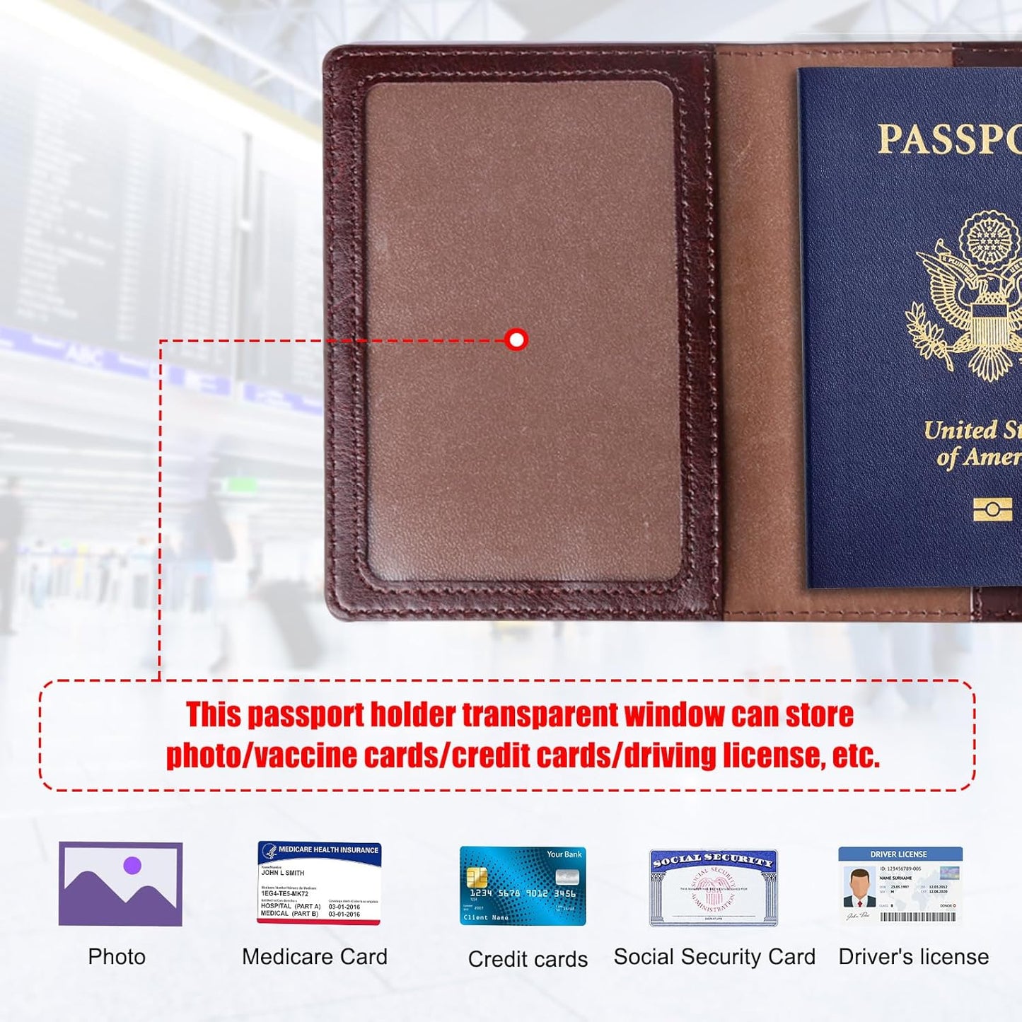 TIGARI Passport Holder for Travel Women Men, PU Leather Passport Wallet Cover Case Sleeve, Waterproof Protected Document Organizer, Family Vacation Plane Cruise Travel Essentials-Black brown