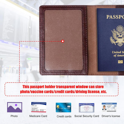 TIGARI Passport Holder for Travel Women Men, PU Leather Passport Wallet Cover Case Sleeve, Waterproof Protected Document Organizer, Family Vacation Plane Cruise Travel Essentials-Black brown