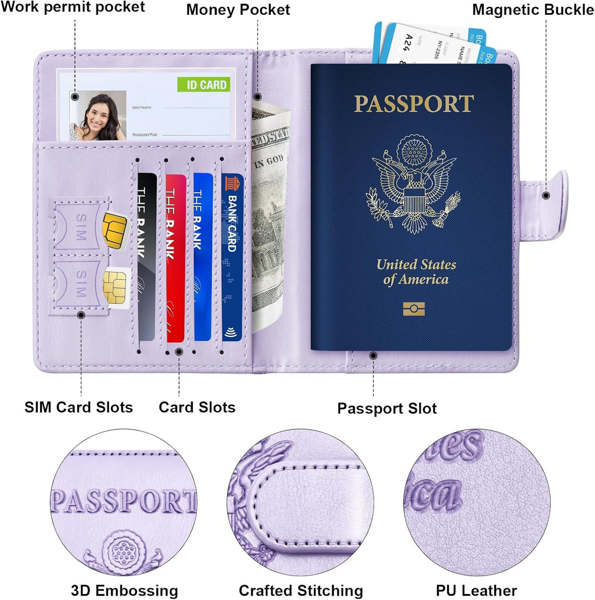 Herain Passport Holder for Travel Cruise Essentials, 2 Pcs Passport Cover Wallet Case Women Men Family, RFID Passports Book Card Holders Travel Accessorie Gifts Must Haves