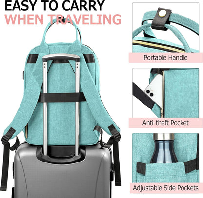 Laptop Backpack for Women, High School Bookbag for Girls with USB Port Charging, 15.6 Inch Water Resistant Computer Bag for Work, Travel College Back Pack Purse Gifts for Student Teacher, Light Green