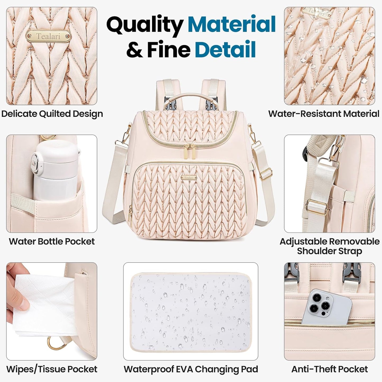 4 in 1 Convertible Diaper Bag Backpack,Waterproof Baby Diaper Bag with Changing Pad,Converts into Baby Tote Bag,Diaper Backpack,Stroller Bag and Crossbody Diaper Bag