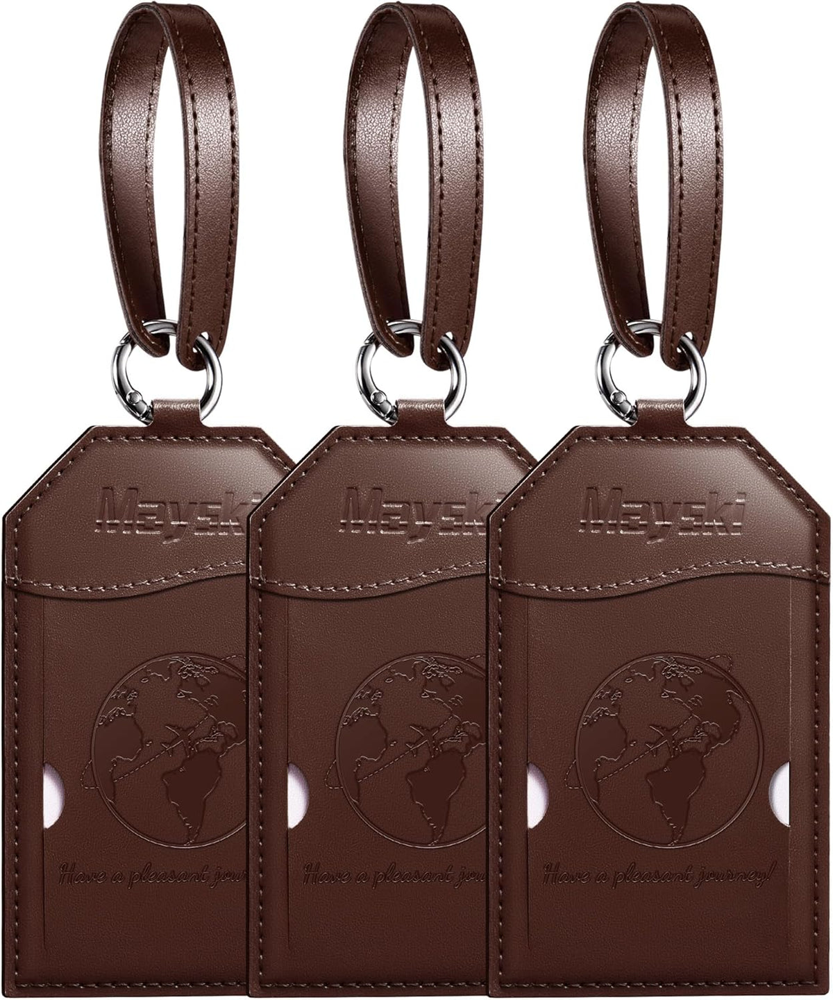 Mayski Luggage Tags for Suitcases 3 Pack Suitcase Bag Tags, TSA Approved, Metal Buckle, Bag Tags with Name ID Card Travel Essentials, Brown Global
