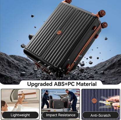 Hoteel 3 Piece Luggage Set with Spinner Wheels (4-YEAR WARRANTY), Carry on Luggage for Travel with TSA Lock, Hardshell ABS+PC Suitcase Set, 20" Suitcase + Expandable Duffel Bag + Cosmetic Bag(Black)