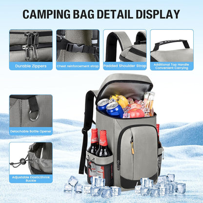 Cooler Backpack - 40 Cans Insulated Leak Proof Backpack Cooler Portable Picnic Camping Beach Hiking BBQ Picnic Bag for Men and Women -Grey