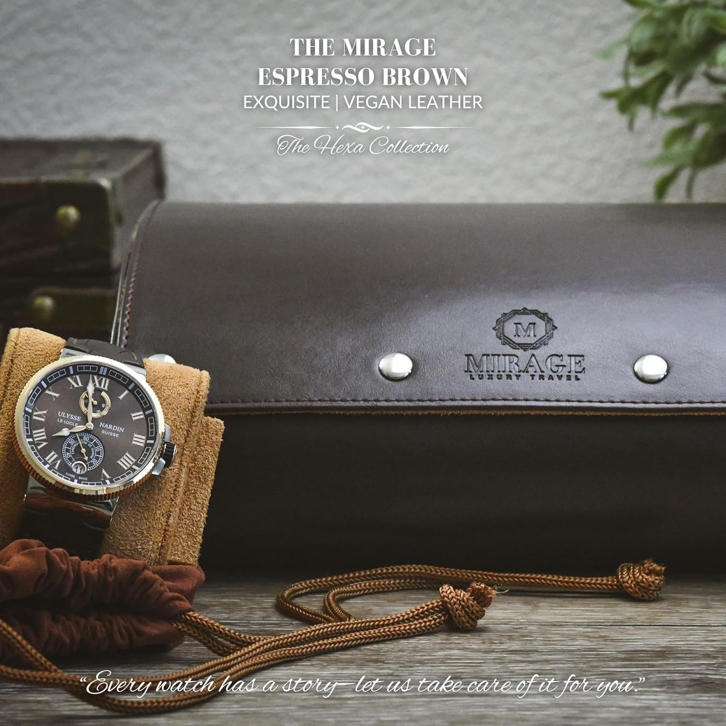 6 Watch Travel Cases for Men - Watch Roll 6 Slots Travel Organizer - Espresso Brown -Signature Hexa Collection