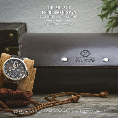 6 Watch Travel Cases for Men - Watch Roll 6 Slots Travel Organizer - Espresso Brown -Signature Hexa Collection