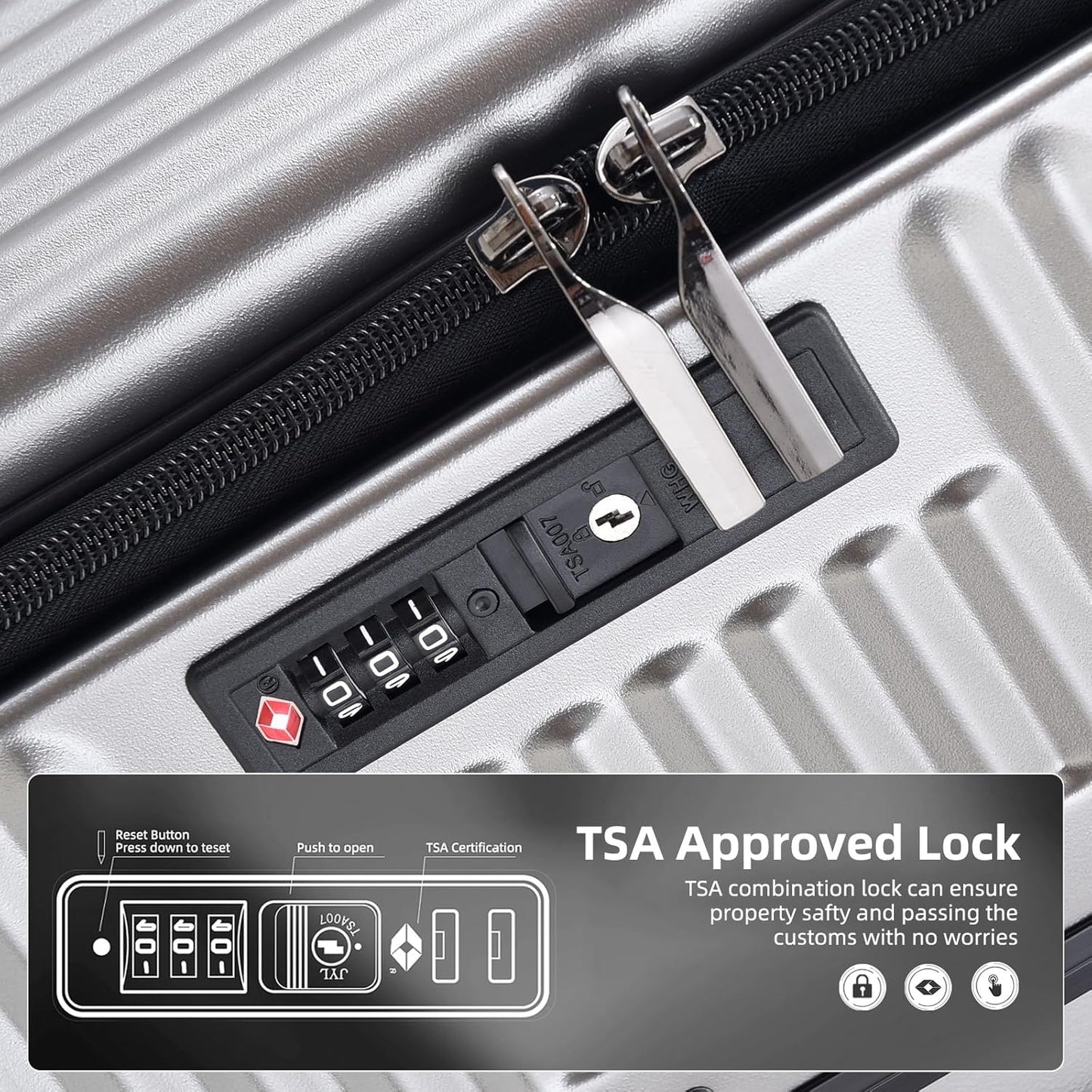 29 Inch Aluminum Checked Luggage with Side Opening Zipper, 40 * 37 * 77cm, 113L, Lightweight Hardshell ABS+PC Suitcase with TSA Lock, 360° Universal Wheels, Dark Gray