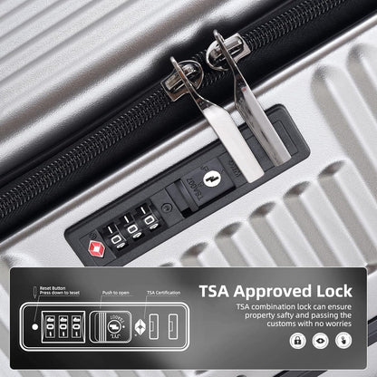 29 Inch Aluminum Checked Luggage with Side Opening Zipper, 40 * 37 * 77cm, 113L, Lightweight Hardshell ABS+PC Suitcase with TSA Lock, 360° Universal Wheels, Dark Gray