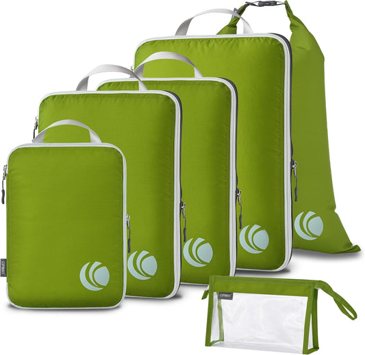 Cipway Compression Packing Cubes, Ultralight Luggage Organizer Bags with Laundry Bags and Clear Toiletries Bag, Travel Essentials for Carry on Suitcase (6 Piece,Green)
