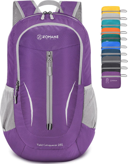 ZOMAKE Ultra Lightweight Packable Backpack 25L, Foldable Hiking Backpacks Water Resistant Small Folding Daypack for Travel(Purple)