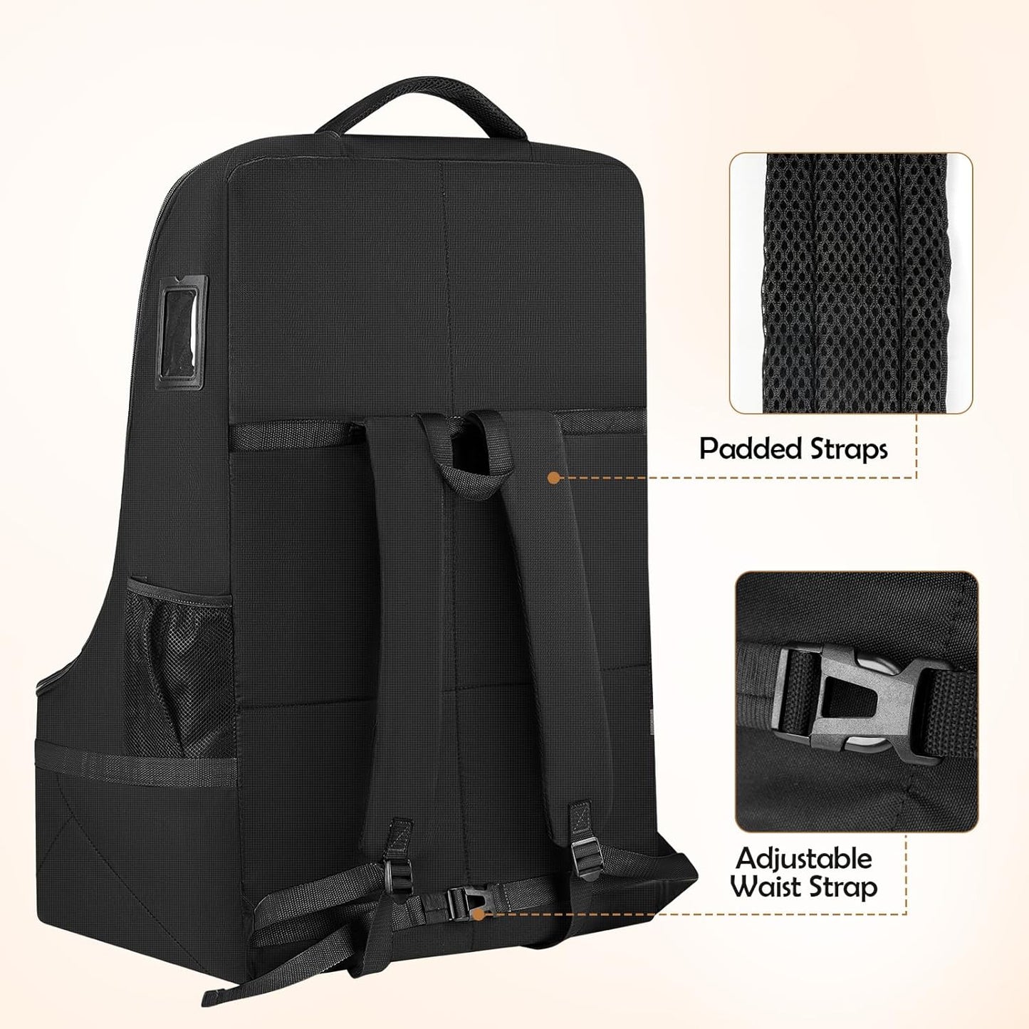 YOREPEK Padded Car Seat Backpack for Air Travel, Baby Travel Essentials for Flying, Car Seat Protector Bag for Baby Travel, Car Seat Bag for Airplane Travel (All Black)