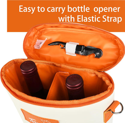 Tirrinia 2 Bottle Wine Gift Tote Carrier - Leakproof & Insulated Padded Versatile Wine Cooler Bag for Travel, BYOB Restaurant, Wine Tasting, Party, Dinner, Gift for Wine Lovers, White Orange