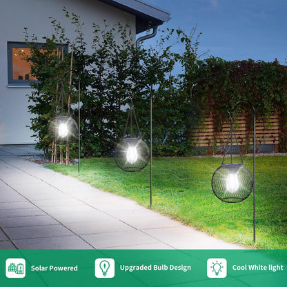 UBright Solar Lantern Lights Outdoor Waterproof Metal Hanging Solar Lights for Outside Outdoor Lanterns Decorative for Garden Yard Patio 2 Pack,Cool White