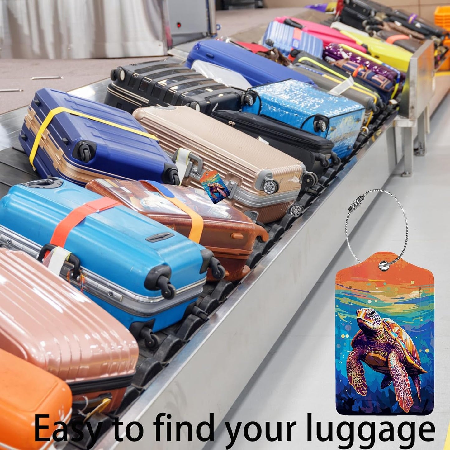 Colorful Wild Sea Turtle Luggage Tag Personalized Luggage Tags for Suitcases,Leather Bag Tags for Backpacks Handbag with Name ID Label Travel Essentials Baggage Tags 2 Pack