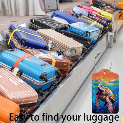 Colorful Wild Sea Turtle Luggage Tag Personalized Luggage Tags for Suitcases,Leather Bag Tags for Backpacks Handbag with Name ID Label Travel Essentials Baggage Tags 2 Pack