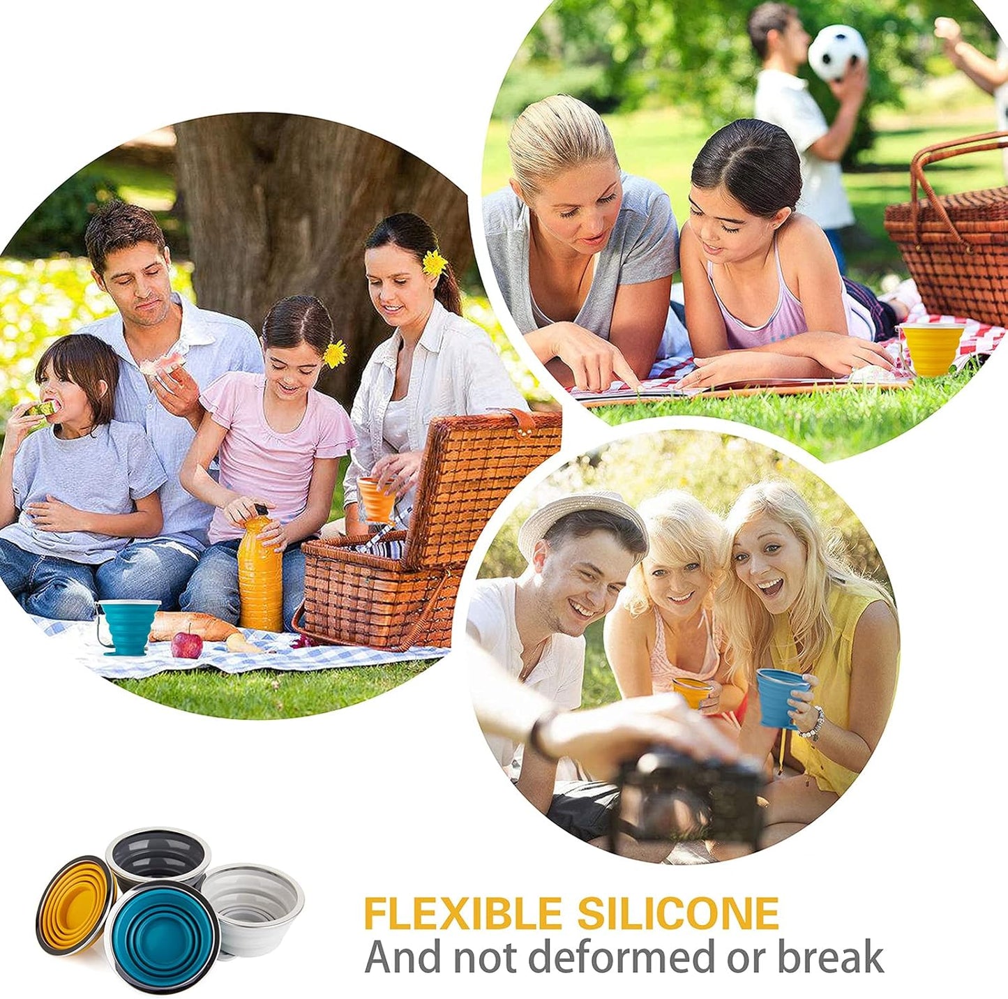 IYYI Silicone Collapsible Travel Cup, 9.22oz Folding Camping Cup with Lid, Expandable Drinking Cup Set, Portable Coffee Cup (Dark Gray-Lighr Gray-Yellow-Green, S-4)