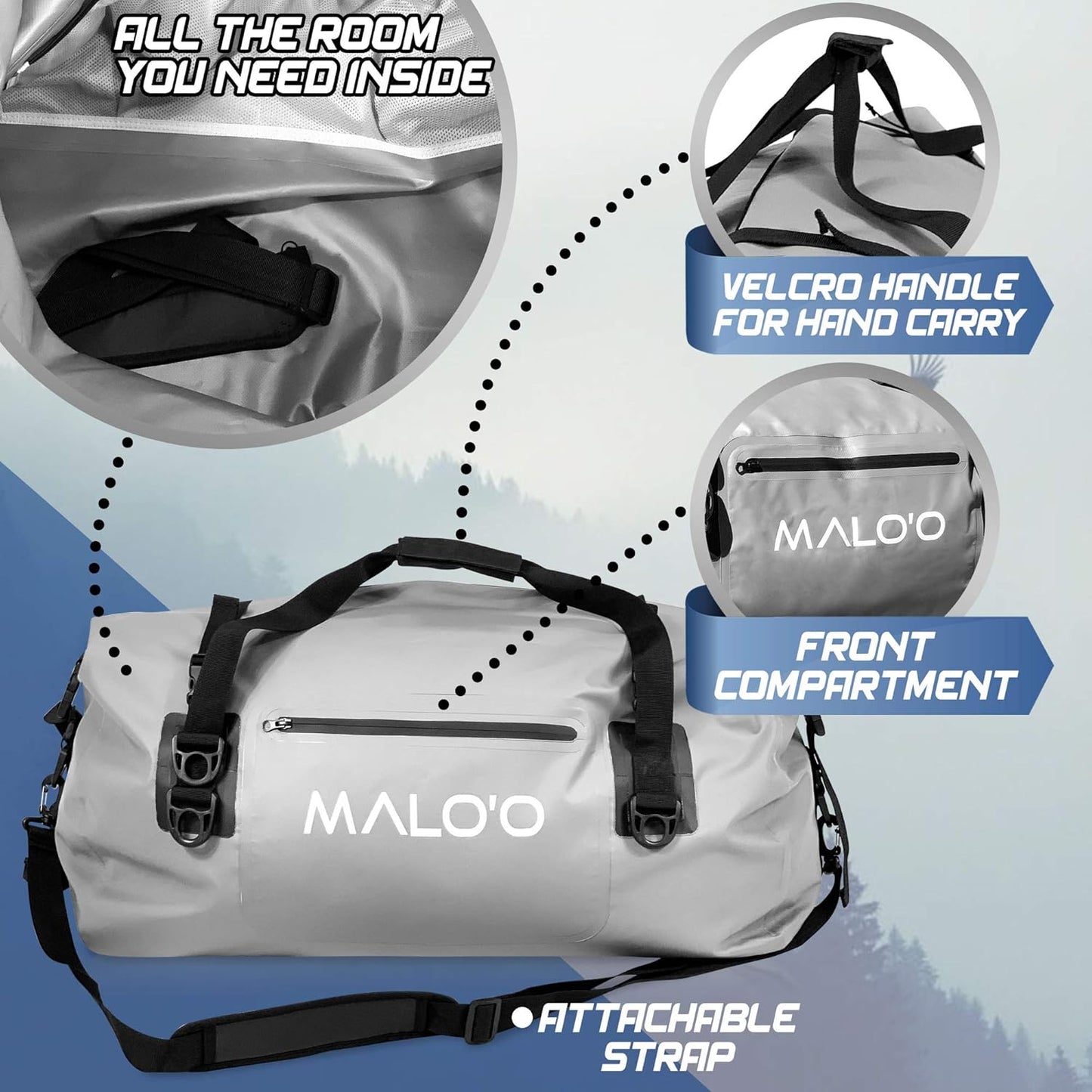 Malo'o Waterproof Dry Bag Duffel 40L/60L/100L, Roll Top Duffel Keeps Gear Dry for Kayaking, Rafting, Boating, Swimming, Camping, Hiking, Beach, Fishing - Internal & External Pockets and Molle Loops