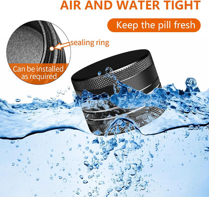 2 Sets Small Pill Box, Portable Daily Box, Aluminium Alloy Round Container for Pills, Pocket Case (Black+Gray)