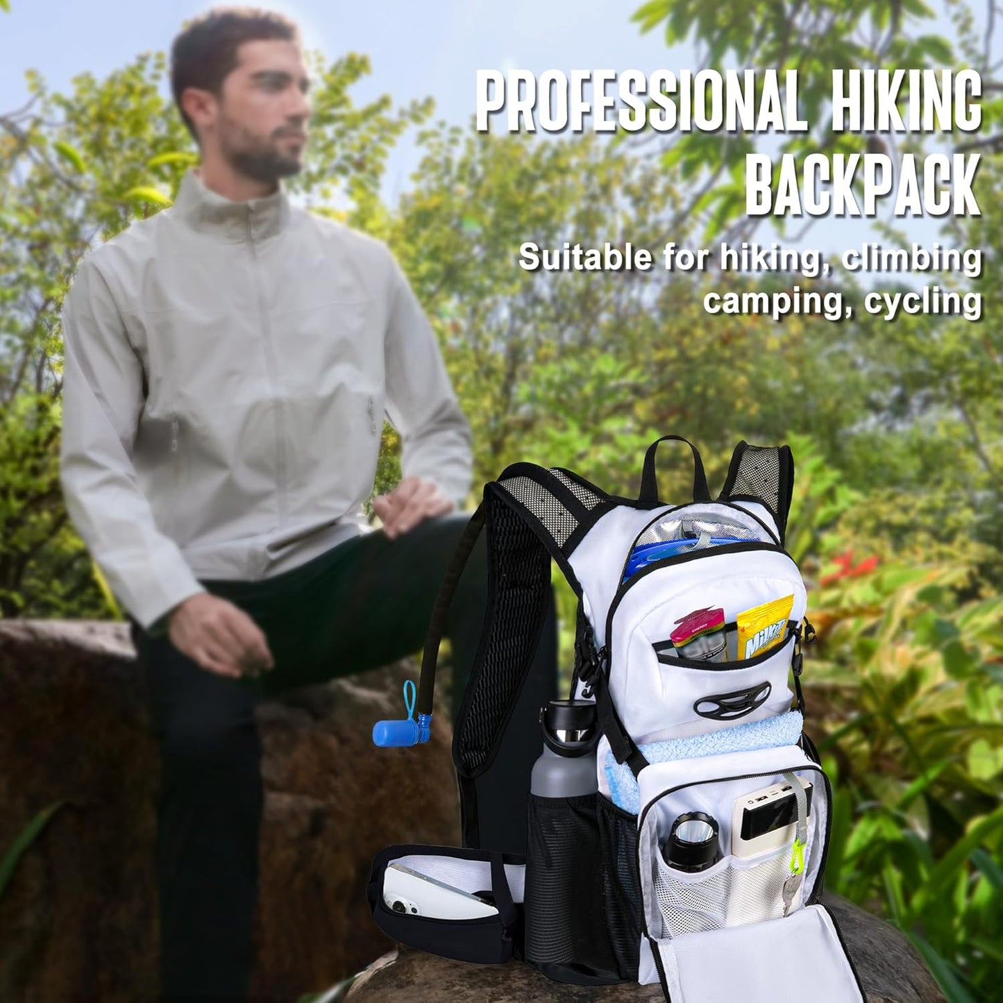 N NEVO RHINO Hydration Backpack, 18L Multipurpose Hiking Backpack with 3L Water Bladder, Water Backpack Insulated Hydration Pack Ideal for Hiking and Cycling