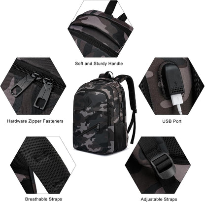 Backpack for Boys Men, School Backpack for Teens Girls, Lightweight Casual High School Bookbag, Daily-use Travel Laptop Backpack with USB Charging Port Fits 15.6 Inch Notebook