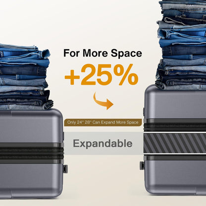 SHOWKOO Luggage Sets 3 Piece Hardside Expandable Lightweight PC Suitcase Sets with Double Spinner Wheels TSA Lock YKK Zipper, Sliver Gray