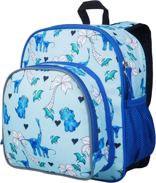 Wildkin JumpOff Jo 12-inch Kids Backpack – Lightweight, Durable Toddler Bag - Blue Dino