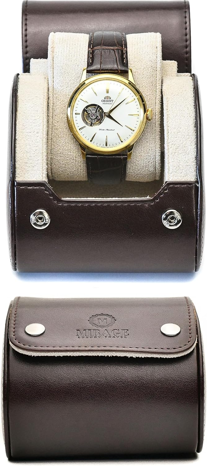 Brown/Ivory - 1 Watch Travel Case for Men - Single Watch Case Storage - Gift Idea Travel Accessory - Espresso Brown/Ivory - Mirage Watch Roll Cases Vegan Leather