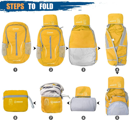 ZOMAKE Ultra Lightweight Packable Backpack 25L, Foldable Hiking Backpacks Water Resistant Small Folding Daypack for Trave(Lemon yellow)