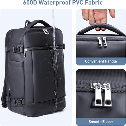 SHOWKOO Travel Backpack For Man Women, Airline Approved Carry On Laptop Backpack For Business, 40L Expandable Large Capacity Backpack, Black