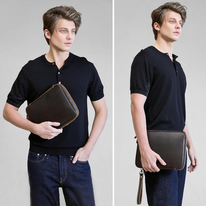 LANNSYNE Full Grain Leather Electronic Organizer Accessory Travel Tech Pouch, Cable Accessories Bag, Storage Carry Case for Charger, Phone, Power Bank, Cables