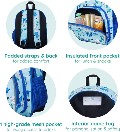 Wildkin JumpOff Jo 12-inch Kids Backpack – Lightweight, Durable Toddler Bag - Blue Dino