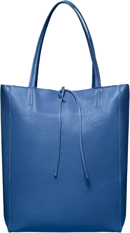 Italian Calf Leather Tote for Women with Zipper, Inner Pocket & Flat Base | Soft Unlined Shopper for Work & Travel