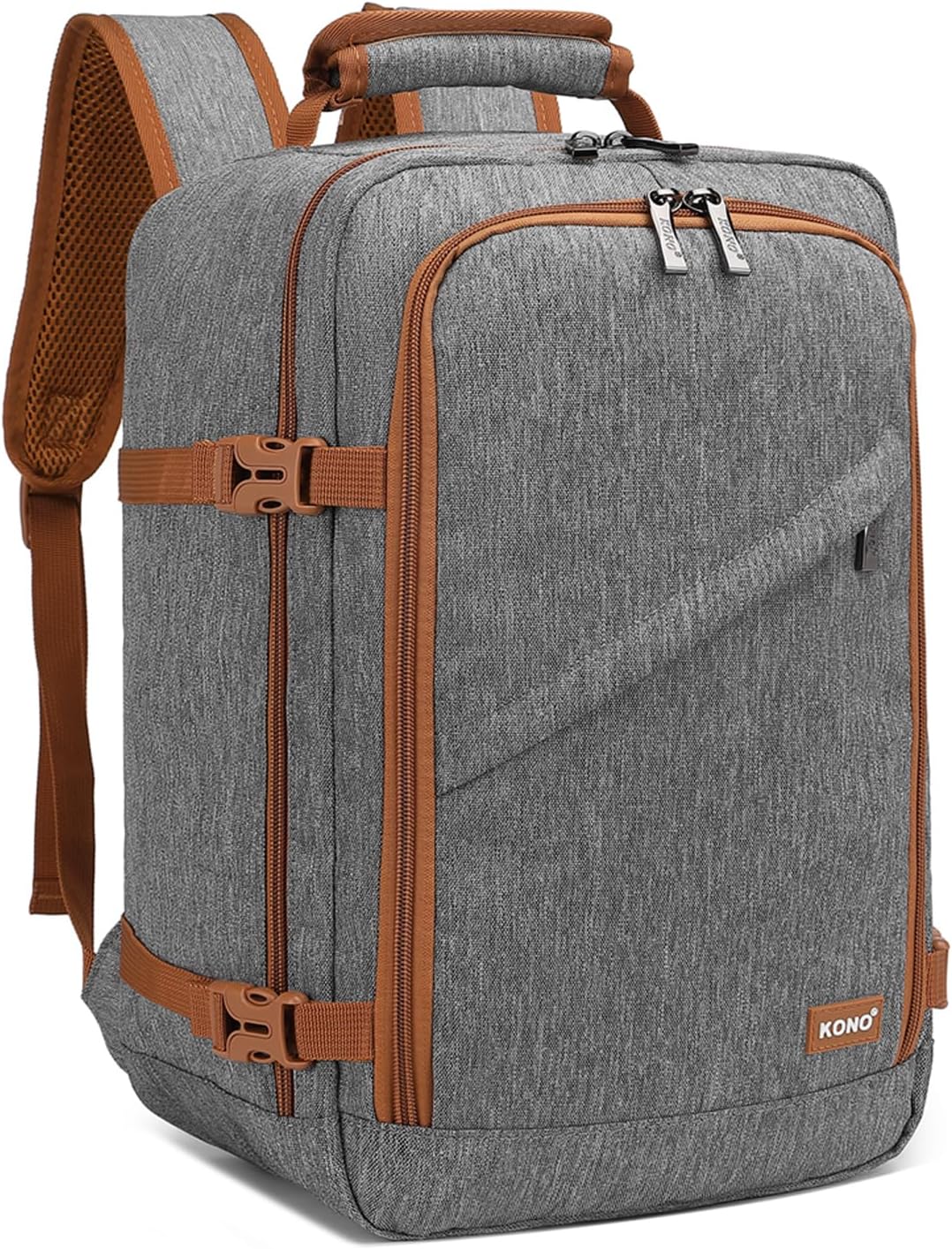 Kono Carry on Backpack, 16" Airplane Approved Under Seat Travel Backpack for Men and Women, Waterproof Lightweight Daypack for Flight 20L (Grey/Brown, Small)