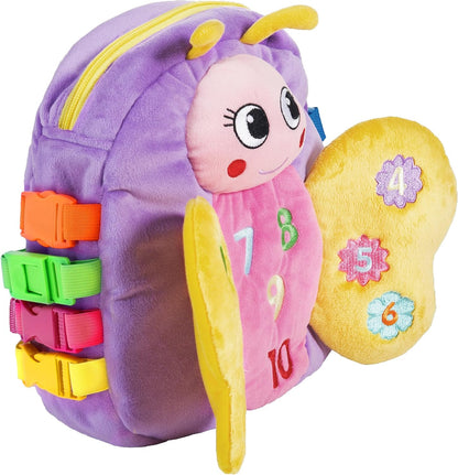 Buckle Toys Blossom Butterfly Toddler Backpack with Buckles and Toddler Learning Activities and Sensory Toys for Toddlers 1-3, Travel Essentials & Road Trip Activities for Fine Motor Skill Development