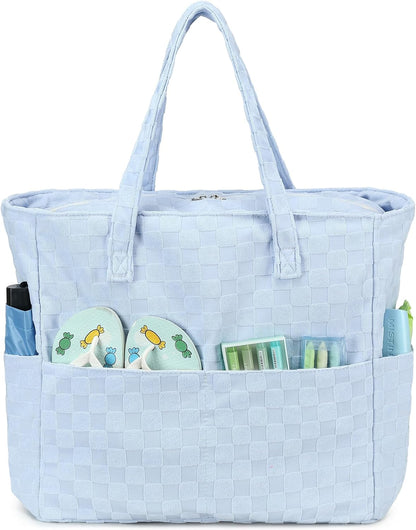 LEDAOU Large Beach Tote Bag Women Waterproof Sandproof Zipper Beach Tote Bag for Pool Gym Grocery Travel with Wet Pocket