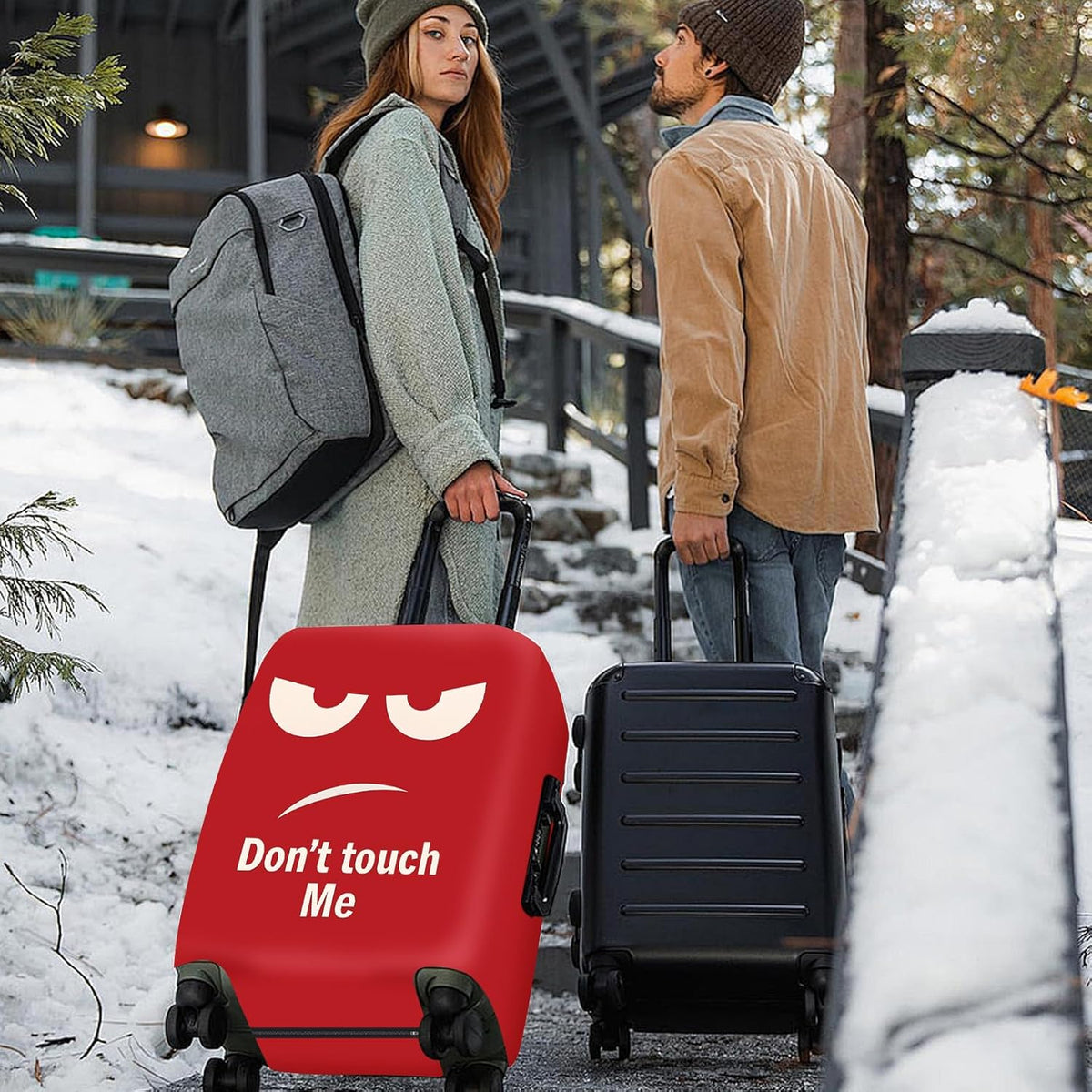 ANNA QUEEN Funny Luggage Cover, Don't Touch Me Red Face Design, Stretchable, Washable Travel Protector for 24-26 Inch Luggage
