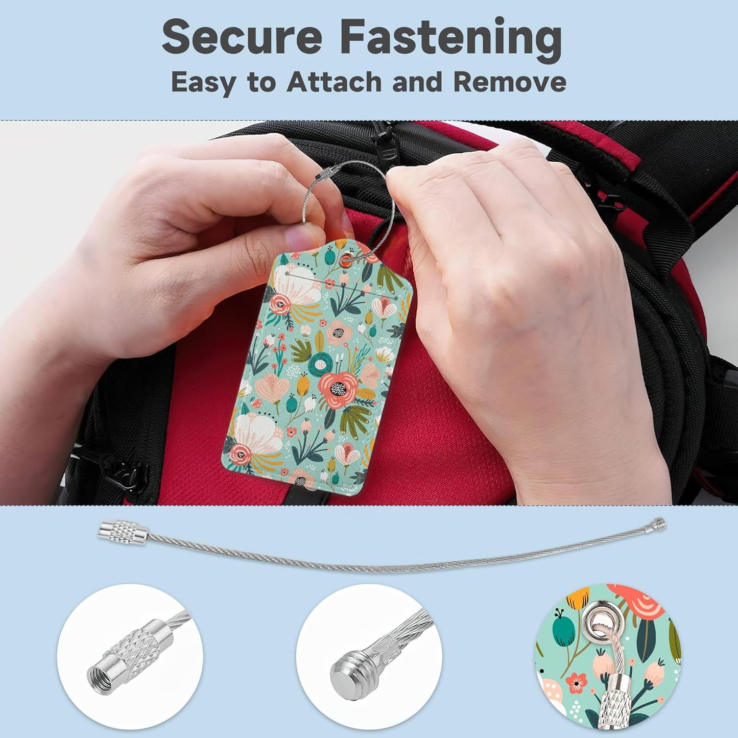 2 Pack Leather Luggage Tag for Suitcase Spring Flowers Leaves Berries Unique Travel Tags with Privacy Cover ID Label & Stainless Steel Loop for Men and Women Baggage