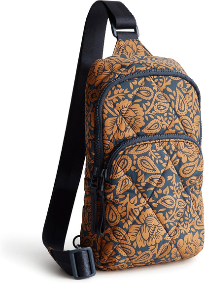 Vera Bradley Women's Lorman Sling Backpack-Featherweight Bag, Lotus Montage Roasted Pecan, One Size