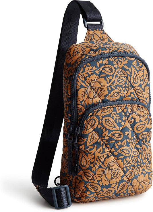 Vera Bradley Women's Lorman Sling Backpack-Featherweight Bag, Lotus Montage Roasted Pecan, One Size