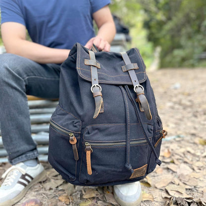 AUGUR High Capacity Canvas Vintage Backpack - for Hiking Travel 12-15" Laptop Backapcks for Men Casual Daypacks School bag Rucksack (M-Black)