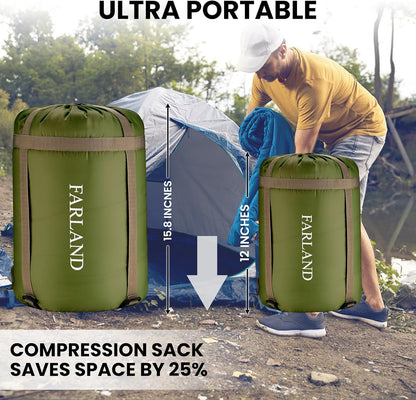 FARLAND Sleeping Bags 30℉ for Adults Teens Kids with Compression Sack Portable and Lightweight for 3-4 Season Camping, Hiking,Waterproof, Backpacking and Outdoors