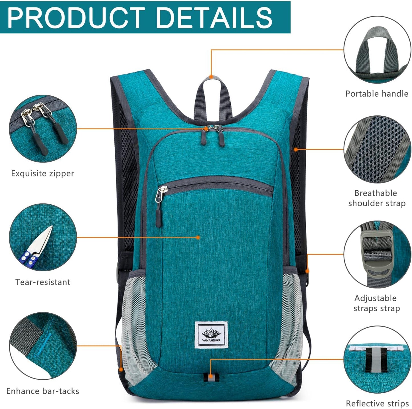 Esup 15L Lightweight Foldable Hiking Backpack for Women Men (Green)