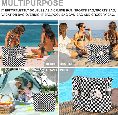 Waterproof Beach Tote Pool Bags for Women Ladies Extra Large Gym Tote Carry On Bag With Wet Compartment for Weekender Travel