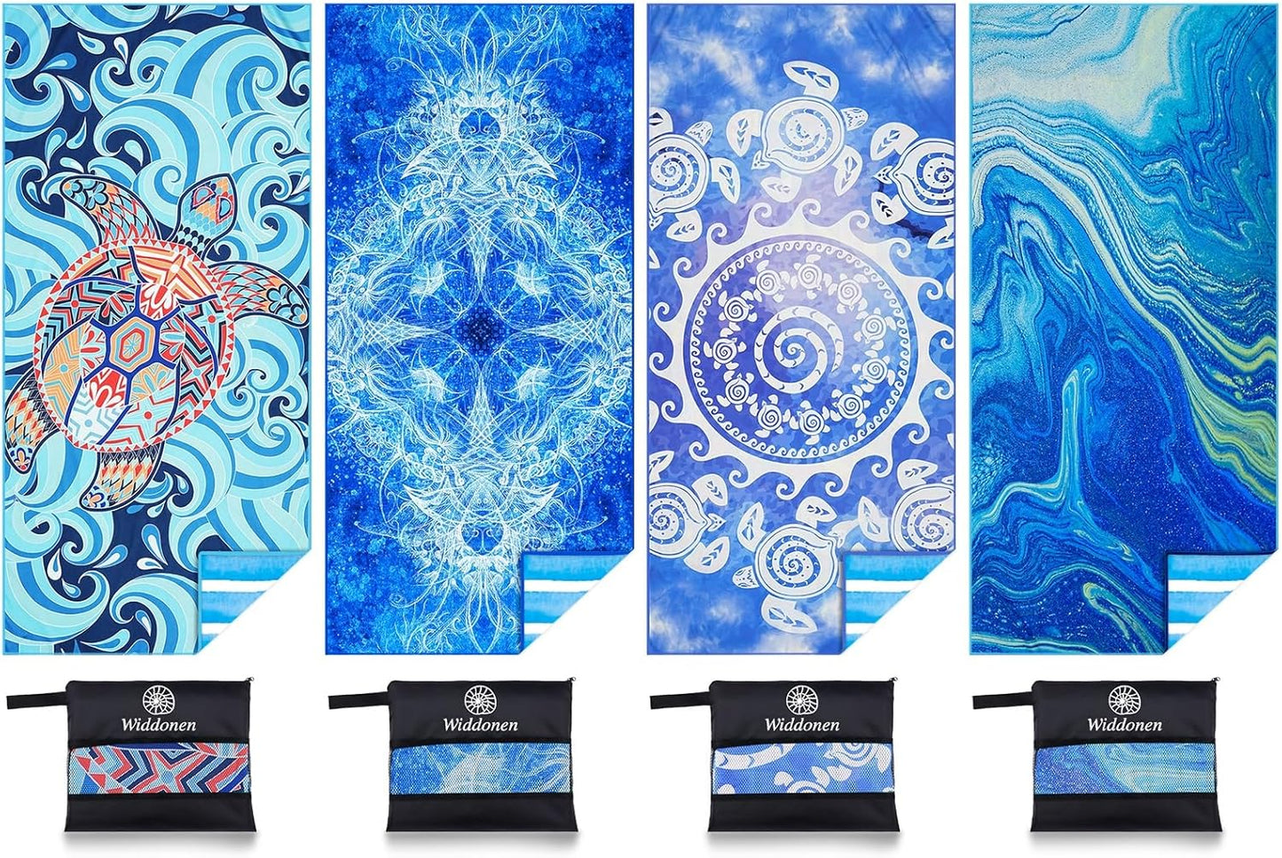 4 Pack Microfiber Lightweight Beach Towel Sand Free Quick Dry Absorbent Thin Compact Towels for Swimming Pool Camping Beach Accessories Large Easy Pack Travel Things for Vacation Essentials Gift