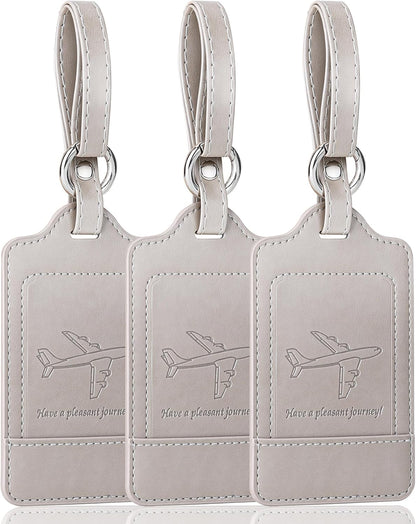Teskyer Luggage Tags, 3 Pack Premium PU Leather Luggage Tags Privacy Protection Travel Bag Labels Suitcase Tags