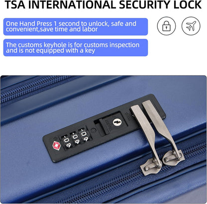 Carry On Luggage, 20Inch & 29 Inch Top Opening Airline Approved ABS+PC Hard Shell Suitcases with Silent Wheels, TSA Lock,Front Pocket and Wet-dry Separated Six-piece Set (Dark Blue, 20Inch & 29 Inch)