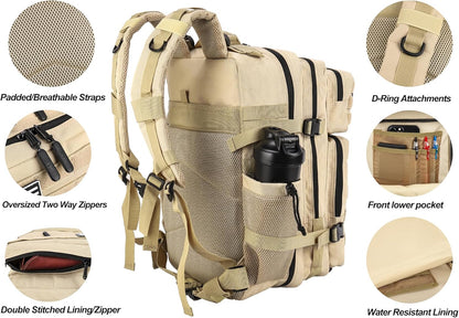 LHI Military Tactical Backpack for Men and Women 45L Army 3 Days Assault Pack Bag Large Rucksack with Molle System - Cream