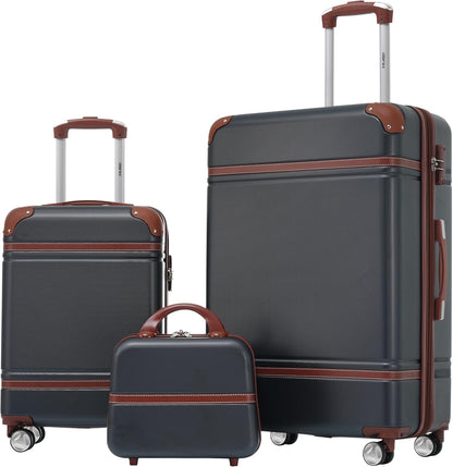 Merax Luggage Set 2 Piece Suitcase Set with Cosmetic Case Expandable Spinner Wheels Vintage Luggage Sets(Black,20"+28")