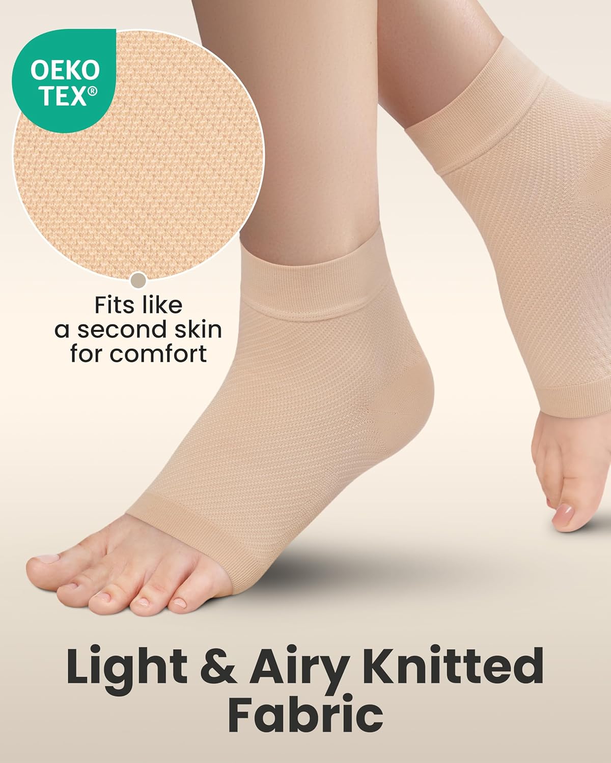 KEMFORD Ankle Compression Sleeve - Plantar Fasciitis Braces - Open Toe Compression Socks for Swelling, Sprain, Neuropathy, Foot Arch Support for Men and Women - 20-30mmhg, M, Beige