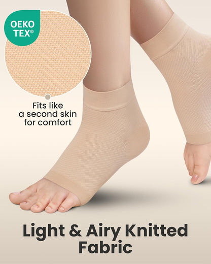 KEMFORD Ankle Compression Sleeve - Plantar Fasciitis Braces - Open Toe Compression Socks for Swelling, Sprain, Neuropathy, Foot Arch Support for Men and Women - 15-20mmhg, M, Beige
